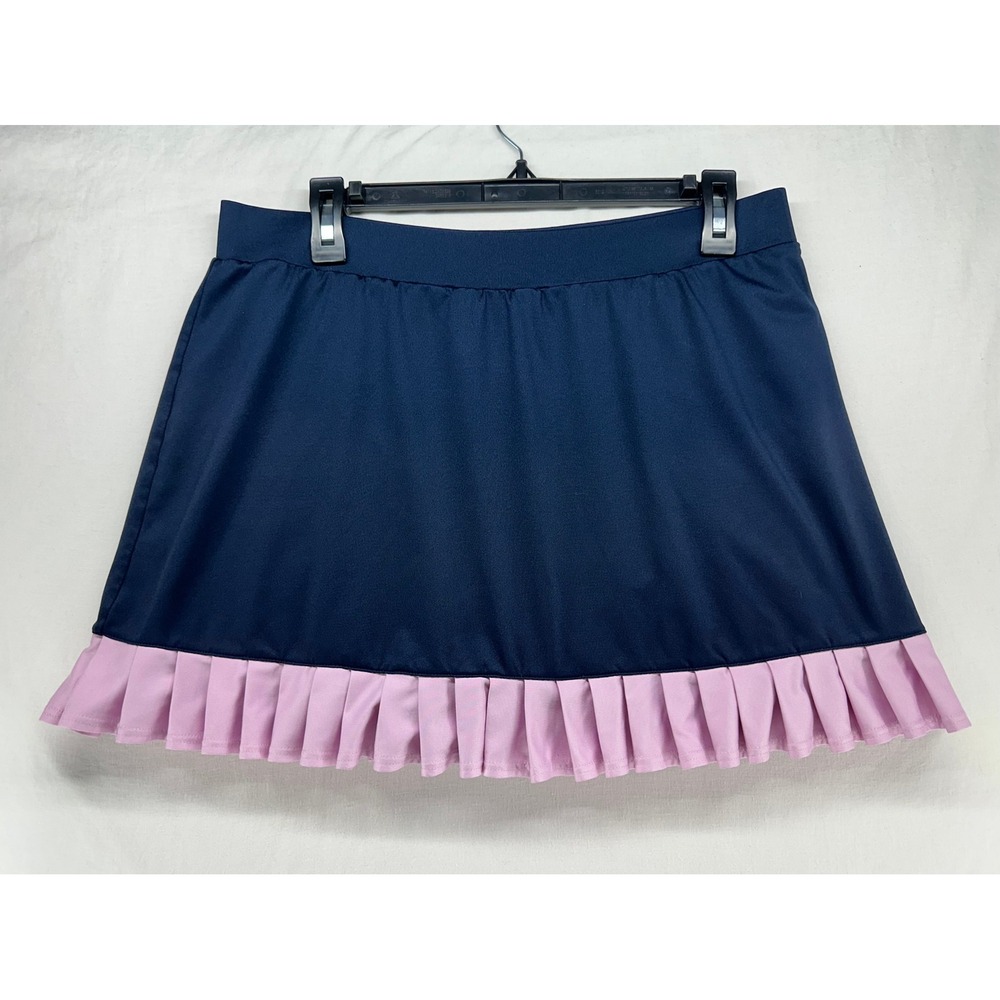 Tail Activewear Navy Blue Pink Pleated Ruffle Tennis Pickleball Skort Skirt L